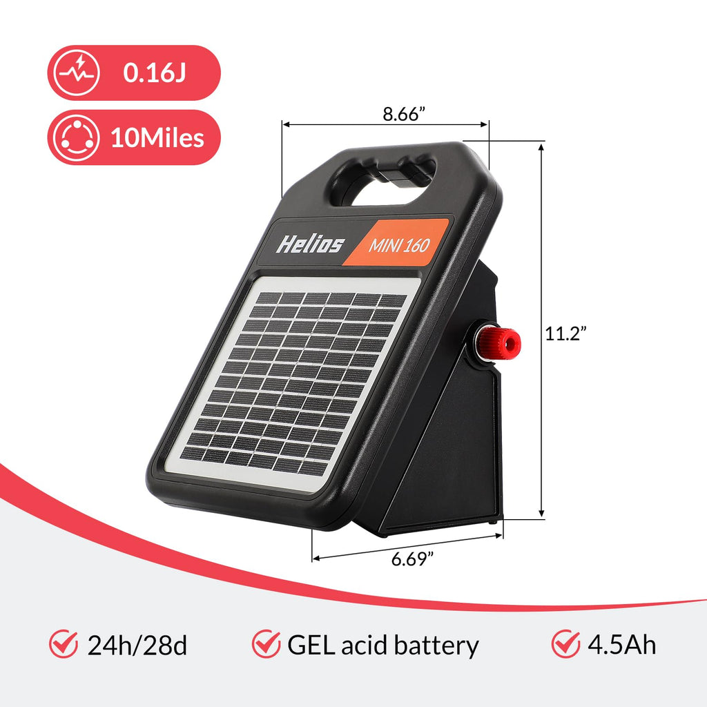 10 Miles Solar Electric Fence Charger with Day/Night Mode, 0.16J Portable Solar Fence Charger with Rechargeable Solar Panel for 24-Hour Uninterrupted Protection Electric Fence Energizer
