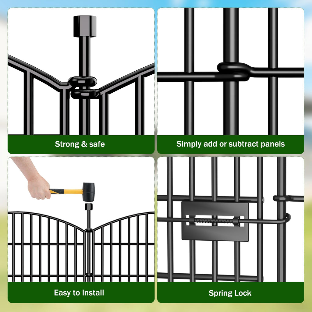 10 Panels Decorative Garden Fence with Gate - 32 in (H) x 23.6 ft (L) No Dig Dog Fence Outdoor for Yard, Rustproof Tall Garden Fencecing Panels, Animal Barrier Suitable for Yard Border, Patio