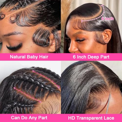 13x6 Lace Front Wigs Human Hair Straight HD Lace Front Wigs Human Hair Pre Plucked with Baby Hair 200% Density 13x6 Frontal Wigs Human Hair Glueless Wig for Black Women 26 Inch Natural Color