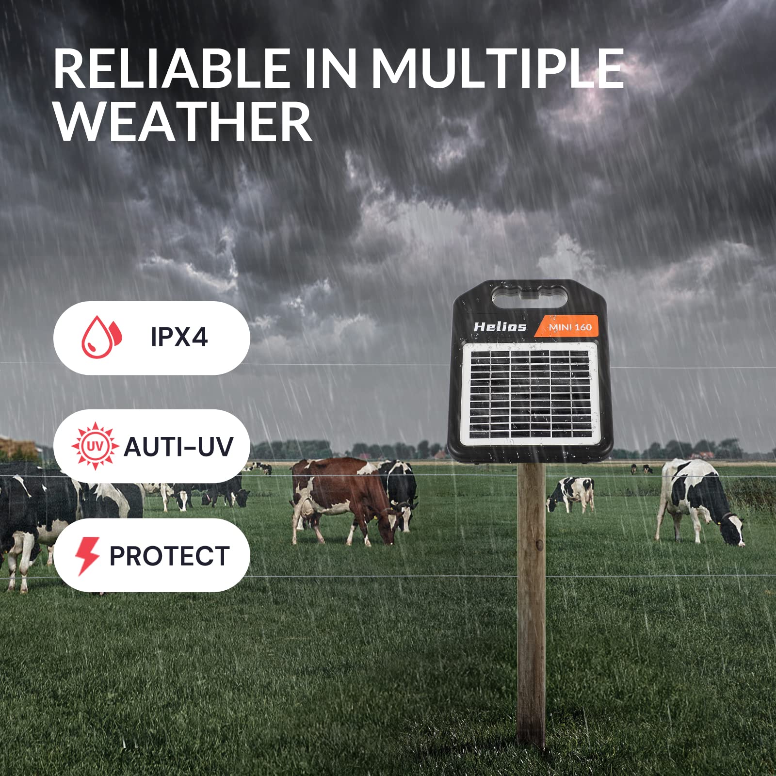 10 Miles Solar Electric Fence Charger with Day/Night Mode, 0.16J Portable Solar Fence Charger with Rechargeable Solar Panel for 24-Hour Uninterrupted Protection Electric Fence Energizer