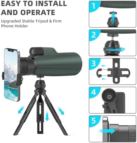 10-30x50 Zoom Monocular Telescope for Adults - High Power HD Monocular with Tripod & Adapter, Rubber Armor,Waterproof Large Objective Monoculars - for Opera, Bird Watching, Hiking,Travel