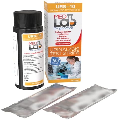 10 Parameter Urine Test Strips for Urinalysis(150 Cnt) in Sealed Pouches. Tests for Ketosis, pH, Protein, UTI, Kidney and Liver Function