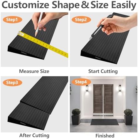 1.4" Rise Threshold Ramps for Doorways, Driveways, Heavy Duty Solid Rubber 6000lbs Capacity, Non-Slip & Cuttable Handicap Ramp for Wheelchairs, Scooters, Strollers, Curbs- 1.4″Rise (35″×7.9″)
