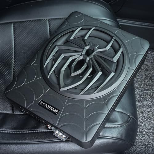 10" 1000W Slim Under Seat Powered Car Subwoofer, Car/Truck Audio Sub Built in Amplifier amp Combo, with Blue LED Light (Subwoofer + Mounting Wire Kit)
