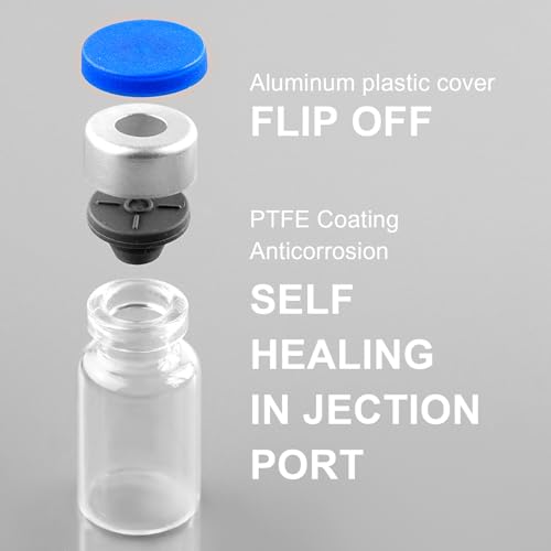 10ml Sealed Vials with Self Healing Injection Port and Plastic-Aluminum Flip Caps,Glass Empty Vials for Injection 10 Pack