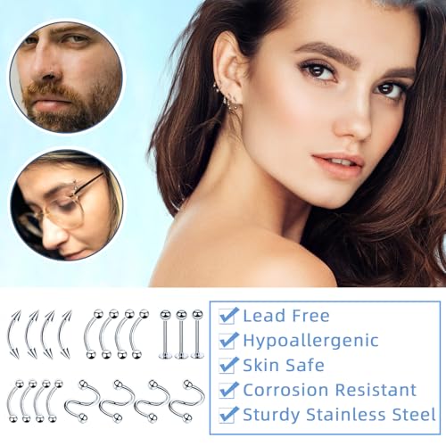 153Pcs Piercing Kit for all Body Piercings with Piercing Jewelry and Tools for Nose Septum Belly Button Lip Ear Tongue Cartilage Eyebrow and More with 12G 14G 16G and 20G Piercing Needles