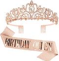 "Birthday Queen" Sash & Rhinestone Tiara Set COCIDE Rose Gold Birthday Sash and Tiara for Women Birthday Decoration Kit Rhinestone Headband for Girl Glitter Crystal Hair Accessories for Party