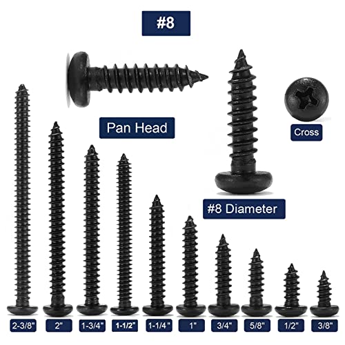 #8 x 1-1/2" Wood Screw 100Pcs 18-8 (304) Stainless Steel Pan Head Fast Self Tapping Drywall Screws Black Oxide by SG TZH