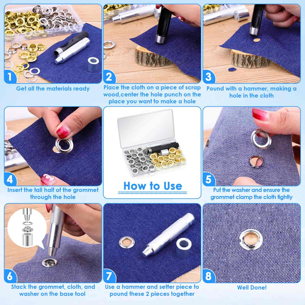 120 Sets Grommet Tool Kit 1/2 Inch, Cridoz Grommet Eyelets Kit with Setting Tools and Storage Box for Fabric, Tarps, Curtains