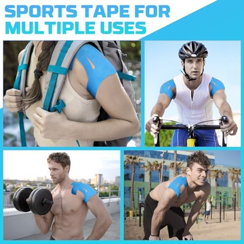 15 Pcs Kinesiology Tape for Shoulder, Precut Elastic Breathable Athletic Sports Kinesiology Tape for Rotator Shoulder Stability and Muscle Support (Blue)