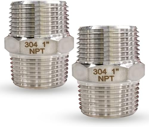 1" Male x 1" Male Hex Nipple Pipe Fittings, 304 Stainless Steel 1 inch NPT Male Threaded Pipe Adapter Fittings Equal Nipples Connectors, Male Straight Connector Pipe Fitting (1“, 2pcs)