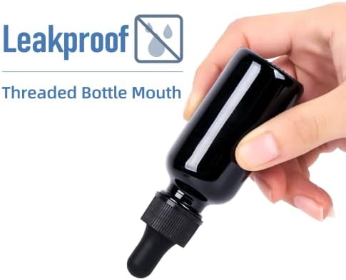 1 oz UV Resistant Dropper Bottle 48 Pack Black Glass Boston Bottles 30ml with Eye Droppers Black Caps for Essential Oils, Perfume, Leak Proof Travel Bottles for Liquids