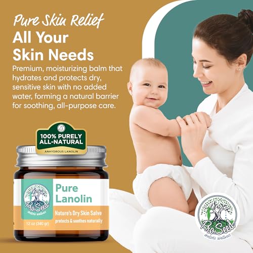 100% Pure Lanolin Cream - Handmade, Unrefined Balm for Dry & Itchy Skin, Cracked Lips, Breastfeeding, Baby Care, Nursing Essentials & Petroleum-Free Perfect for Hands, Face & Paw Care - 12oz Glass Jar