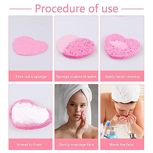 150-Count Heart Shape Compressed Facial Sponges, 100% Natural Cosmetic Spa Sponges for Facial Cleansing for Daily Facial Cleansing, Exfoliating Mask, Makeup Remover. Ideal for Home and Travel.
