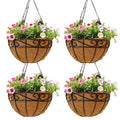 12 inch Metal Hanging Baskets For Plants Outdoor 4 Pack Round Metal Wire Hanging Basket Planter with Coco Fiber Liners Chain Round Wire Plant Holder for Garden, Patio, Deck, Porch Plants Flower Potss