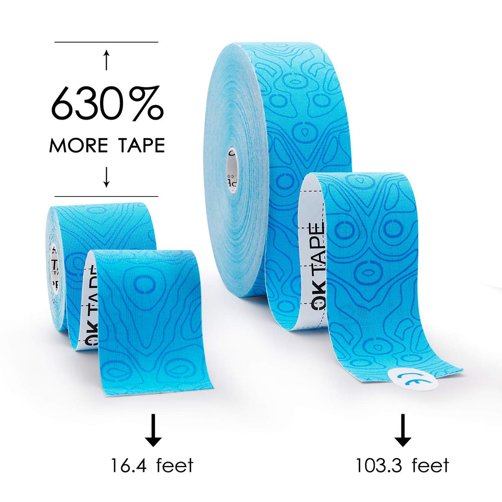 (2in X 103 Feet) OK TAPE PRO Bulk Kinesiology Tape, Original Elastic Latex Free Kinesiology Therapeutic Tape, Free Cut Printed, Blue+Blue