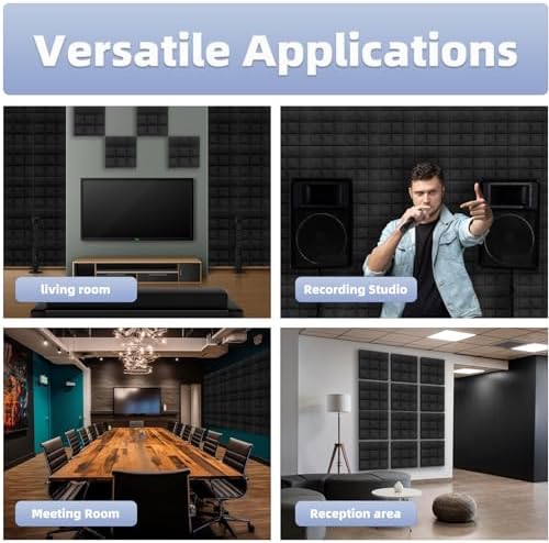 14 Pack Sound Proof Foam Panels |Acoustic Panels Self-Adhesive |12"×12"×2" Quick-Recovery Soundproof Wall Panels | High Density Sound Dampening Panels for Home Studio (Black)