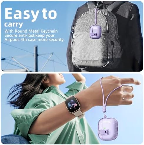 (with Safety Lock) Clear Case Compatible with AirPods 4th Generation Case with Cleaner Kit,Soft TPU Transparent AirPods 4 Case,Full Protection Cover with Lanyard for AirPods 4 Gen (2024) (USB-C)Purple