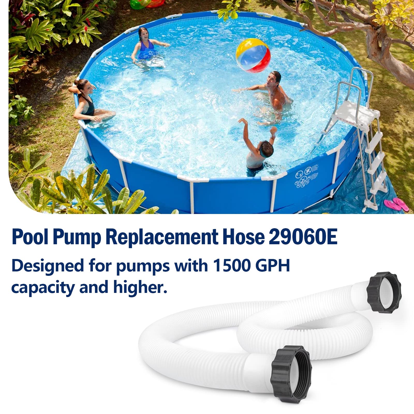 1.5" Pool Hose for Intex Filter Pump - 29060E Pool Hoses for Above Ground Pools, 1.5 Inch Pool Filter Hose for Coleman Intex Sand Filter Pumps & Saltwater Systems 59" Long (2 Pack)