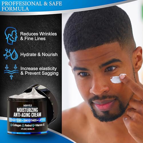 (2 Pack) Mens Face Moisturizer Cream - Anti Aging & Wrinkle for Men with Collagen, Retinol, Vitamins E, Jojoba Oil - Face Lotion - Age Facial Skin Care - Eye Wrinkle - Made in USA - 8 oz Total