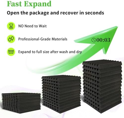 12 Pack Sound Proof Foam Panels for Walls 12x12x1 Inches, Wedges Acoustic Panels Sound Absorbing, Acoustic Foam Panels for Recording Studio, Home, Office