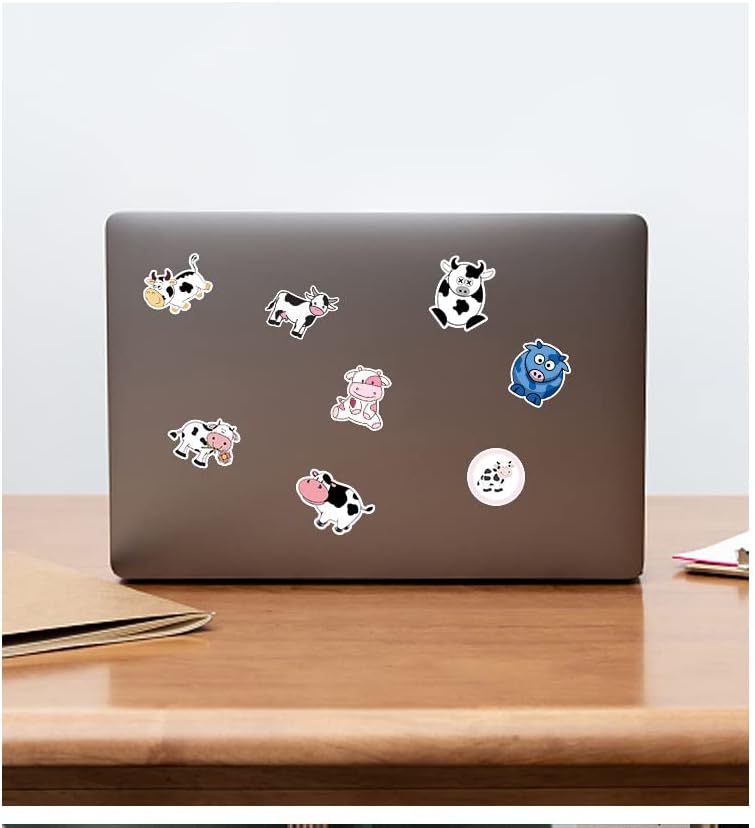 100 PCS Cow Stickers Waterproof PVC Vinyl Animal Decorative for Water Bottle Stickers Waterproof Vinyl Hydroflask Phone Skateboard Laptop Notebooks Stickers Gift to Friends Famils (Cow)