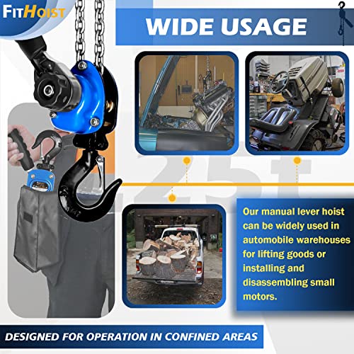 1/4Ton Chain Hoist (2-Pack) 550Lbs Capacity 10ft Lift Small Come Along Alloy Steel G80 Chain 2 Heavy Duty Hooks, Manual Lever Chain Hoist for Garages Warehouse Automotive Machinery