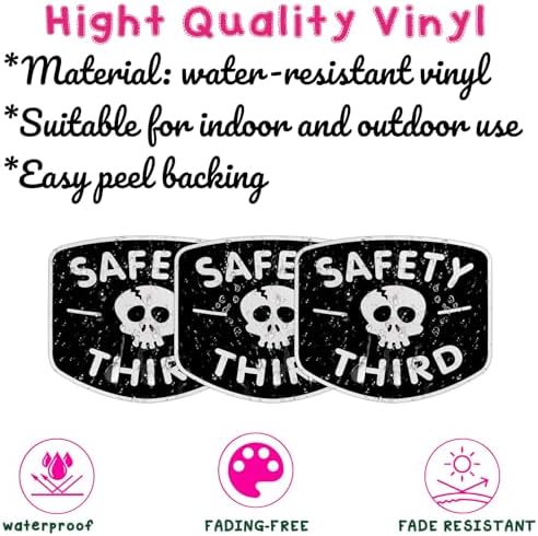 (3PCS) Safety Third Sticker Safety 3rd Funny Hard Hat Sticker Skull Warning 3" Die-Cut Waterproof Vinyl Sticker for Helmet Toolbox Water Bottle Phone Case Laptop Car (3 Inches)