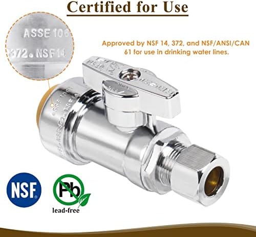 1/2" x 3/8" OD Compression Straight Stop Valve for PEX, Copper, CPVC Pipe and Water Line, Push to Connect Brass Plumbing Fitting, Quarter-Turn Shut Off Valve (2 Pack)