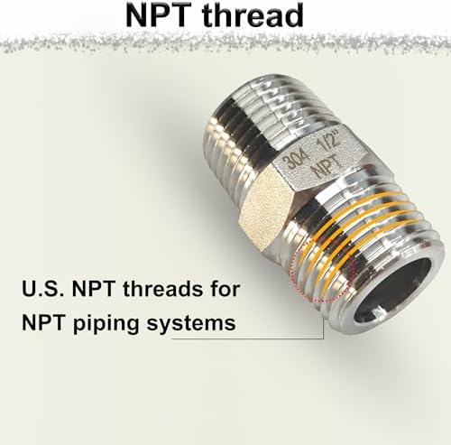 1" Male x 1" Male Hex Nipple Pipe Fittings, 304 Stainless Steel 1 inch NPT Male Threaded Pipe Adapter Fittings Equal Nipples Connectors, Male Straight Connector Pipe Fitting (1“, 2pcs)