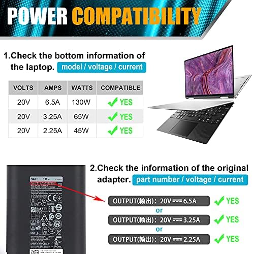 130W USB C Type C Laptop Charger Replacement for Dell XPS 15 17 2in1 9575 9500 9700,Dell Precision 5530 2in1 5550 5750,DA130PM170 HA130PM170 0M0H25 T4V18 0K00F5 M0H25 K00F5 Laptop Power Cord