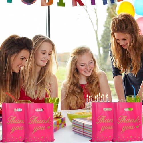 12x15In 100 Pcs Thank You Bags Shopping Bags for Small Business, 2.36Mil Extra Thick Gifts Bag, Plastic Merchandise Bags with Handle for Stores Boutique Clothes, Pink