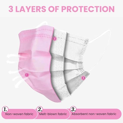 100 Pack Disposable Face Masks, 3 Ply Filter Protection Disposable Face Masks