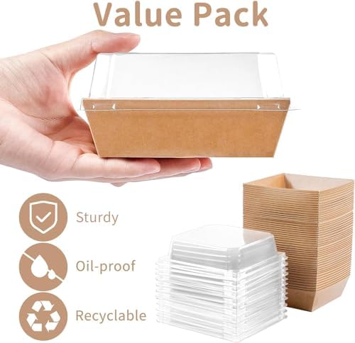 100 Pack Paper Charcuterie Boxes with Clear Lids, 4 Inches Brown Cookie Boxes Dessert Boxes Disposable Oil-Proof Food Containers for Sandwich, Cake Slice, Cupcake, Chocolate Covered Strawberry