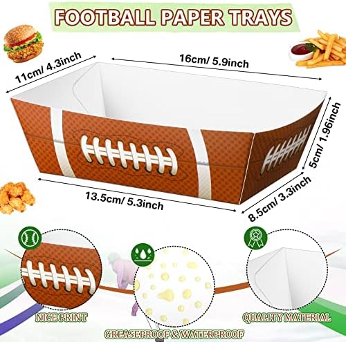 100 Pcs Football Party Decoration 1.1 lb 50 Football Paper Food Serving Trays with 50 Grease Resistant Liner Papers for Birthday Party Supplies Sport Game Event Favors
