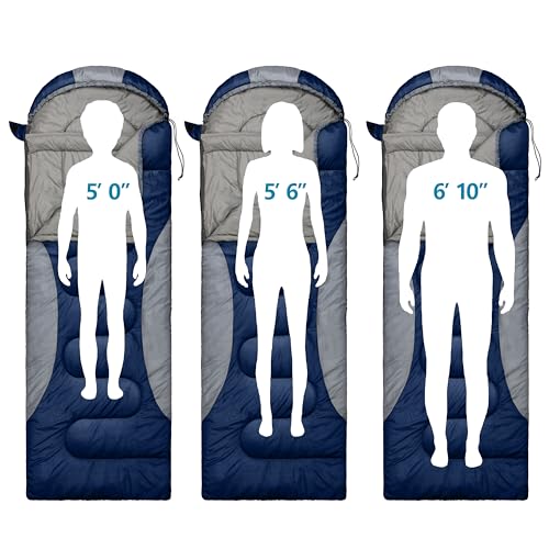 0 Degree Winter Sleeping Bags for Adults Camping -Temp Range (5F – 32F) Portable Waterproof Compression Sack- Cold Weather Sleeping Bags for Big and Tall in Env Hoodie: Hiking Backpacking 4 Season