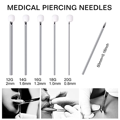 100PCS 12G Body Piercing Needles, Disposable Sterile Stainless Steel Piercing Needles for Ear Navel Belly Frenum Industrial PA Piercing