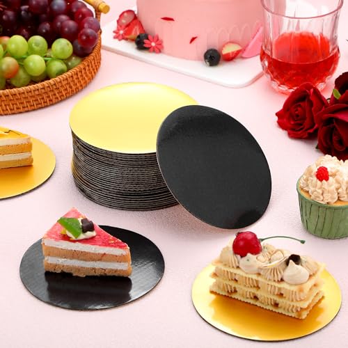 100 Pcs 5 Inch Round Cake Board Circle Cake Base Grease Proof Pastry Cardboard Plate for Baking(Black and Gold)
