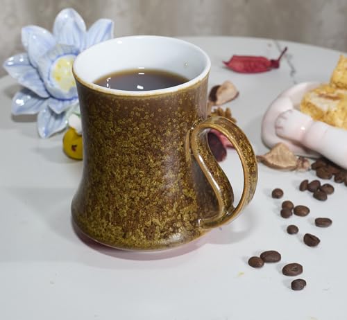 14Oz Crystallize Reactive Glaze Ceramic Coffee Mug,Cool Cup With Handle Suitable for Office and Home Drinking Coffee Tea Cocoa Milk,Lead cadmium free, Dishwasher Microwave Safe(Dark yellow)