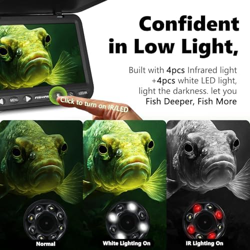 (2024 Upgrade) Underwater Fishing Camera 7'' HD 1080P (No Need Learn) Ice Fishing Camera w/10,000mAh Li-Battery, IR & LED for Dark, USB-C, Portable Ice Fishing Fish Finder Camera, 25m/82ft