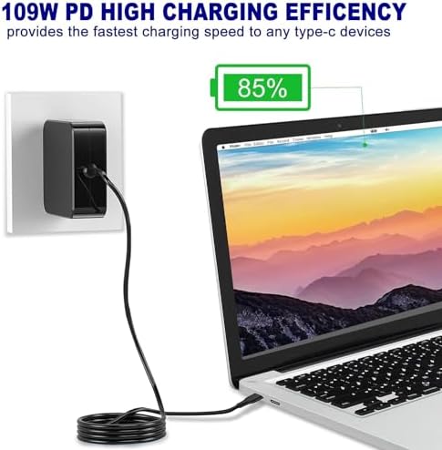 109W USB C Power Adapter, Type C Power PD Wall Fast Charger Compatible with Mac Book Pro, Dell Latitude, Lenovo, Huawei Matebook, HP Spectre, Acer Chromebook and Any Laptops or Smart Phones 1