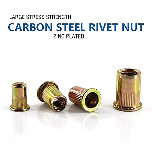 100PCS-Rivet Nuts,5/16"-18Carbon Steel UNC Rivet Nut Assortment Kit, Flat Head Threaded Insert Nutserts Assort(5/16"-18