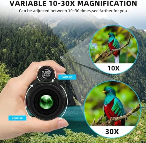 10-30x50 Zoom Monocular Telescope for Adults - High Power HD Monocular with Tripod & Adapter, Rubber Armor,Waterproof Large Objective Monoculars - for Opera, Bird Watching, Hiking,Travel