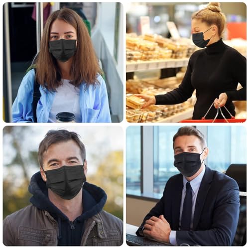 100 Pack Disposable Face Masks, 3 Layer Filter Protection Black Disposable Face Masks