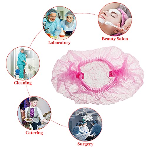 100 Pcs Disposable Nonwoven Bouffant Caps 21 Inch Hair Net Elastic Cap Hair Cover Hats for Beauty Salon Hospital Spa Catering Dust-free Workspace(Pink)