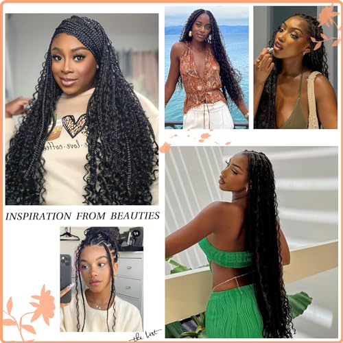 13x8 HD Lace Front Braided Wigs Knotless Boho Braided Wigs for Women Box Braid Wig With Baby Hair Human Hair Blended Long Braids Lace Front Wig 36 Inch Black