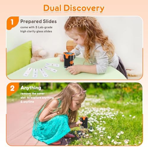 1000X Handheld Microscope for Kids 4K 2.0" Screen Rechargeable Mini Pocket Digital Microscopes w/Slides Kit Portable Edu Gift Age 4-6 8-12 Children Students
