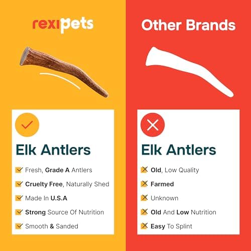 100% Natural - Antlers For Dogs - Elk Antlers for Very Large Dogs - Naturally Shed in USA - Grade A Dog Antler Chews - Dog Chews - Natural, Long-Lasting Treats for Aggressive Chewers - Extra Large