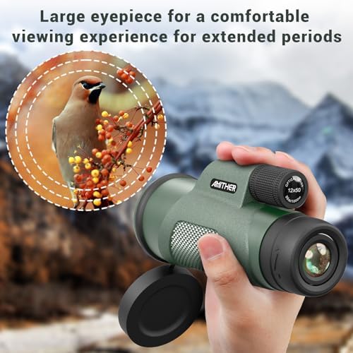 12x50 Monocular Telescope for Smartphone, HD Monoculars for Adults High Powered Compact Scope, Portable Handheld Telescope with Phone Adapter & Tripod for Hiking Bird Watching Camping, Gifts for Men