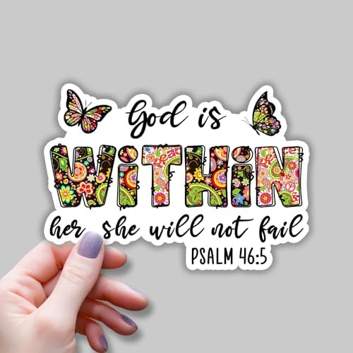 (3 pcs) God is Within Her She Will Not Fail Sticker Christian Bible Verse Jesus Vinyl Decal Inspirational Quotes Stickers for Books Laptops Phonecase Water Bottles Kindles Car Psalm 46:5-3x2.2''